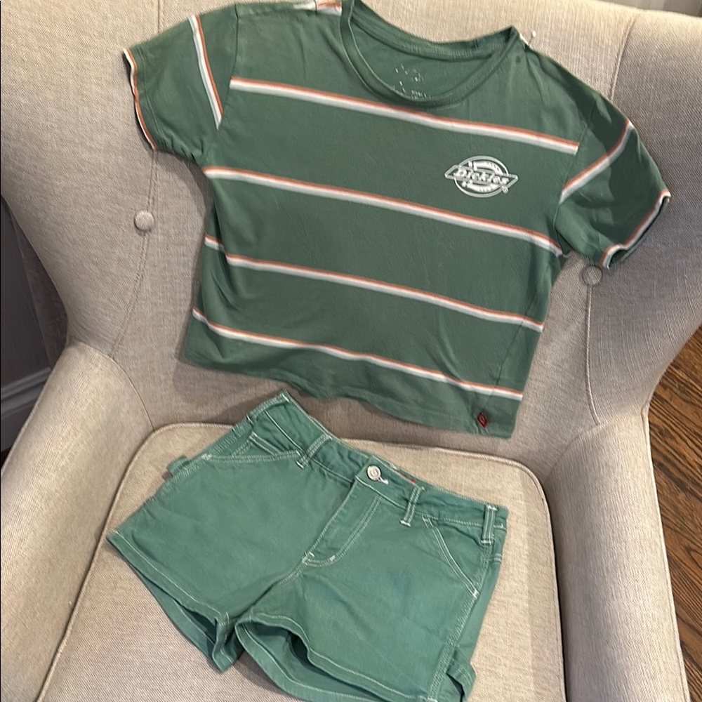 Dickies Green Striped T-Shirt and Shorts Set